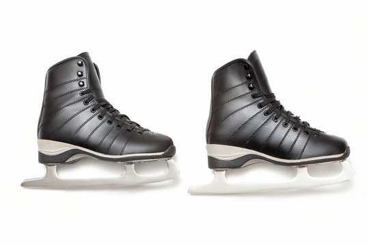 black leather ice skates isolated on white