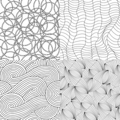 Set of 4 doodles seamless patterns and textures