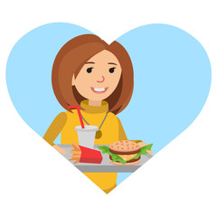 Woman with a tray of food in his hands.