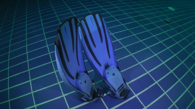 Insert: diving fins on the bottom of the pool moves by flow.
