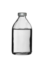 glass bottle with a medical product on a white background