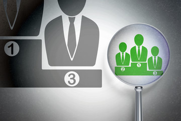 Finance concept:  Business Team with optical glass on digital background