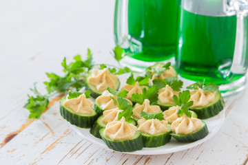St Patrick day party - green beer and appetizers