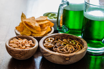 St Patrick day party - green beer and appetizers