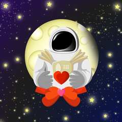 Astronaut with love. Moonlight love, vector