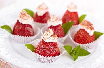 Strawberry dessert with mint.