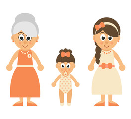 cartoon baby girl and mother and grandmother