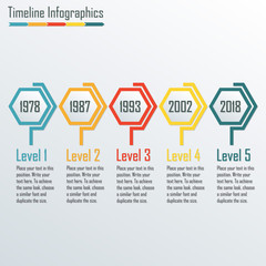 Timeline Infographics template. 5 levels or steps. Colorful vector illustration.