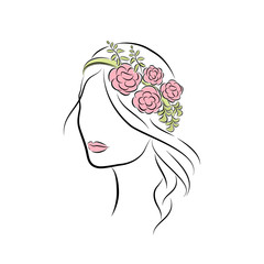 Beautiful Young Girl with a Rim with Flowers on Her Head