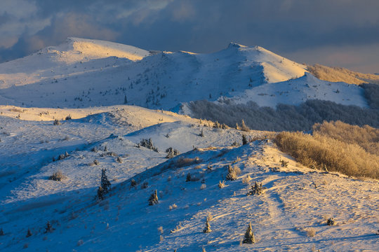 Beautiful winter landscape in the mountains, Bieszczady, Poland