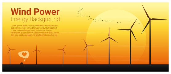 Energy concept background with wind turbine , vector , illustration