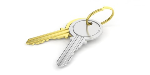 Metal keys on white background. 3d illustration