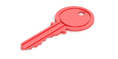 Metal key on white background. 3d illustration