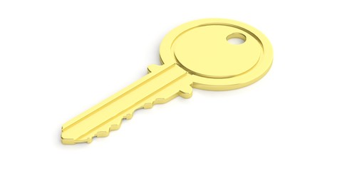 Metal key on white background. 3d illustration