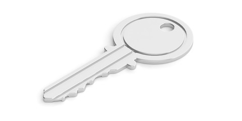Metal key on white background. 3d illustration