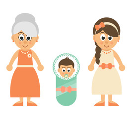 cartoon little baby boy and mother and grandmother