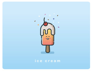 Vector flat icon of ice cream character with smile