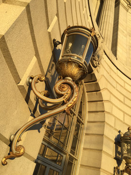 Sunset-soaked streetlamp