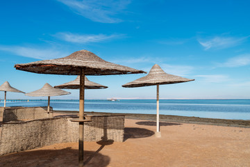 Umbrellas on the beach, Sharm El Sheikh, Nabq bay, Egypt