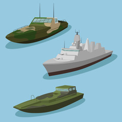 Military ships vector image design set © Makko3