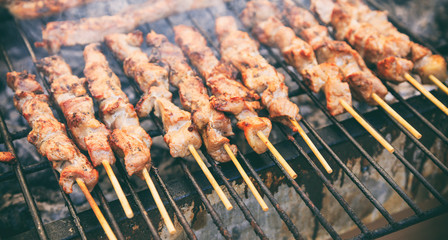 Meat skewers in a barbecue