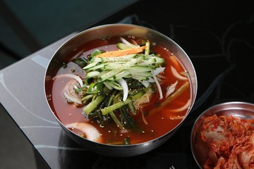  yeolmu kimchi guksu. Noodles in Young Summer Radish Kimchi Broth 