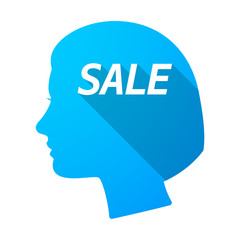 Isolated female head with    the text SALE