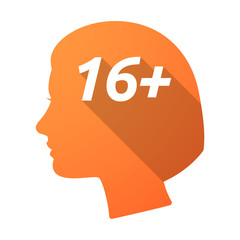 Isolated female head with    the text 16+
