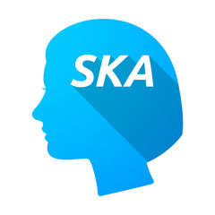 Isolated female head with    the text SKA