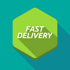Long shadow hexagon with  the text FAST DELIVERY