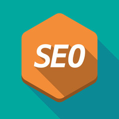 Long shadow hexagon with    the text SEO