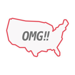 Isolated line art USA map with    the text OMG!!