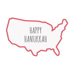 Isolated line art USA map with    the text HAPPY HANUKKAH