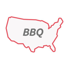 Isolated line art USA map with    the text BBQ