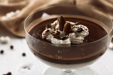 Tasty chocolate mousse, closeup