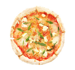 Fresh pizza Four Cheese isolated on white