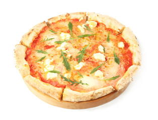 Fresh pizza Four Cheese isolated on white