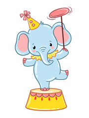 Circus elephant illustration. Circus elephant standing on a circus tub. Vector illustration.