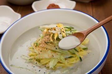 kong guksu. Noodles in Cold Soybean Soup. It's a summer season food. 