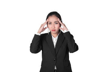 Stressed business Asian woman feeling headache isolated on white background