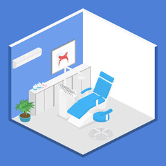 Isometric dentist office during reception patient.