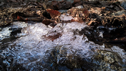 Frozen river during winter. Slovakia