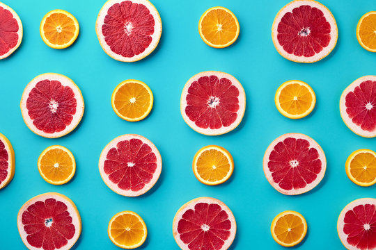 Colorful pattern of grapefruit and orange slices