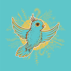 Vector illustration of bird inside floral wreath