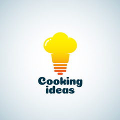 Cooking Ideas Abstract Vector Sign, Emblem or Logo Template. Light bulb and Chef Hat Mixture Silhouette. Creative Concept.