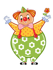 Circus clown illustration. Postcard, card, poster or invitation with a cute circus clown. Vector illustration.