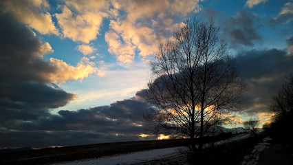 Cloudy colorful sunrise and sunset. Slovakia