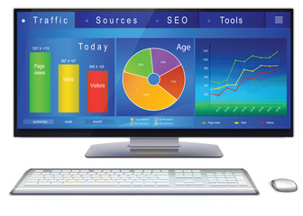 Website analitycs on desktop PC screen