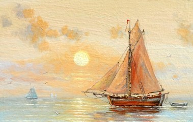 Sea, boats, fisherman, oil paintings - 137842735