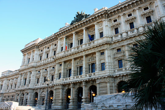 Monument to Cavour on the square of its name with court in Rome, Italy